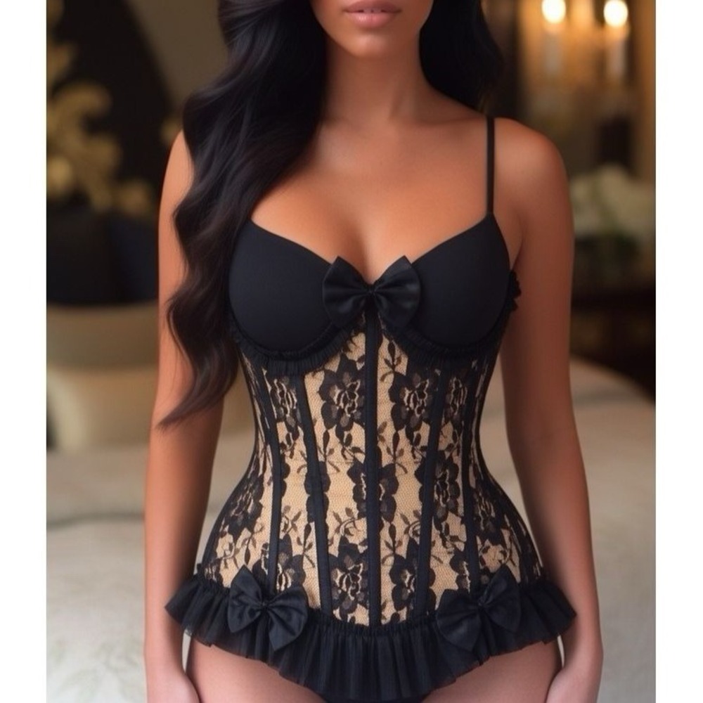 NWT Daisy Corsets Top Drawer Steel Boned Lace Underwire Corset Cinched - Sz 6XL‎